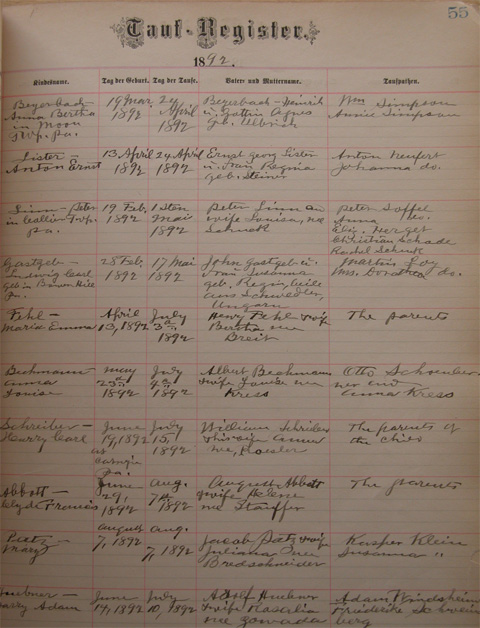 Jennie Ellen Abbott Baptism Record, Full Page