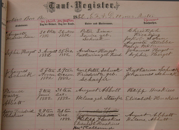 Florence Abbott Baptism Record