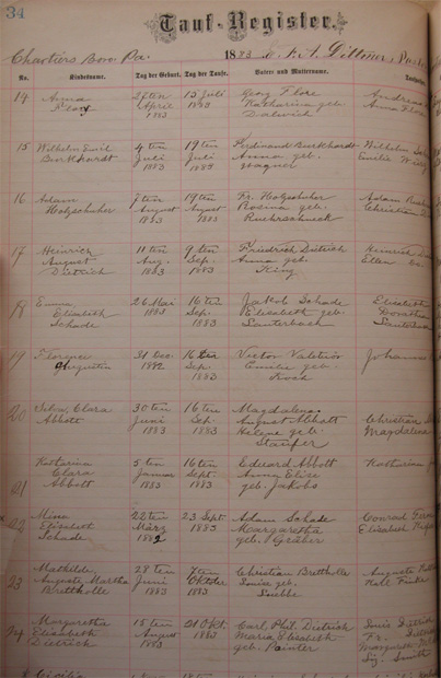 Silvia Abbott and Katherine Clara Abbott Baptism Record, Full Page