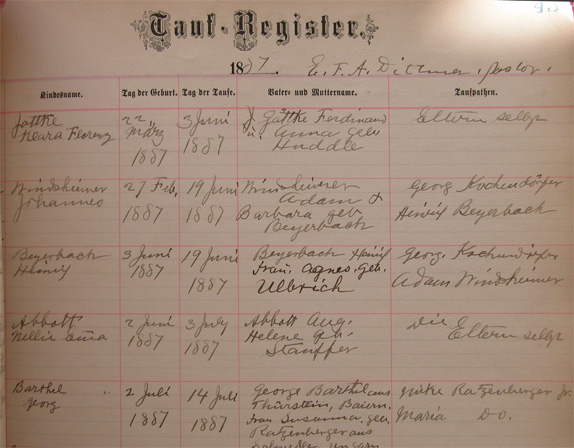 Nellie Emma Abbott Baptism Record